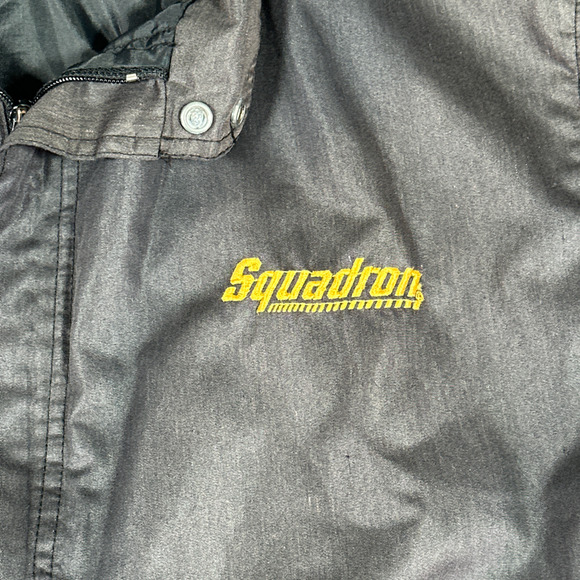 Vintage Swingster Jacket Adult LARGE Black Satin Squadron Spell Out Satin 80s - Picture 2 of 8